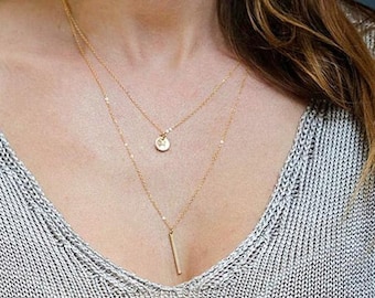 Layered Necklace Set, Gold Initial Pendant, 18 Inch Gold Chain, Custom Choker Collar, Letter Name Necklace, Nameplate Necklace Choker Collar