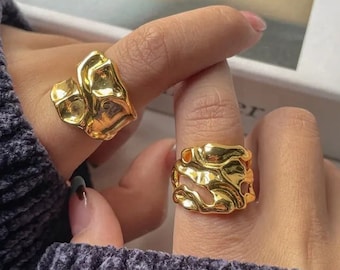 24k Gold Plated Chunky Rings, Cool Rings For Women, Boho Ring Gift For Friend, Statement Ring, Adjustable Ring, Stackable Ring Gift For Her