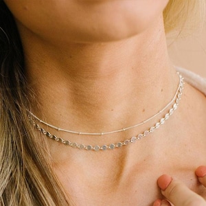 Discreet Day Collar Choker, Ball Chain Choker Gold Coin Necklace Layered Necklace Set, Day Collar Discreet Cute Choker Collar, Dainty Choker