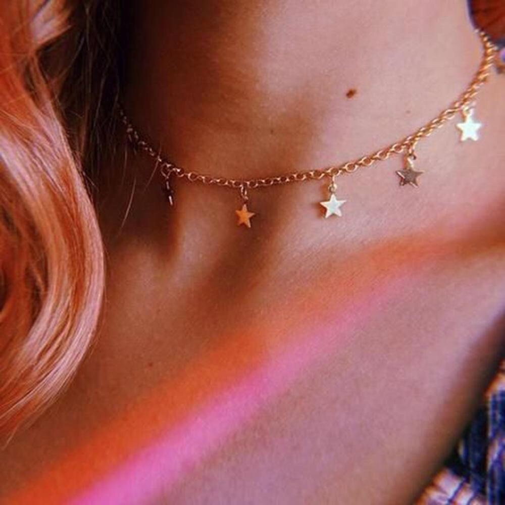 String Collars Choker Collar Star Necklace, Choker Collar, Discreet Sub Collar Kundan ...