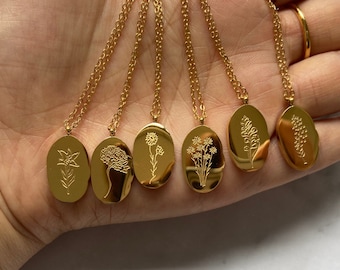 Birth Flower Necklace, Birth Month Necklace, Birth Flower Jewelry, Birth Month Flower Pendant Necklace For Women, Birth Flower Gift For Her
