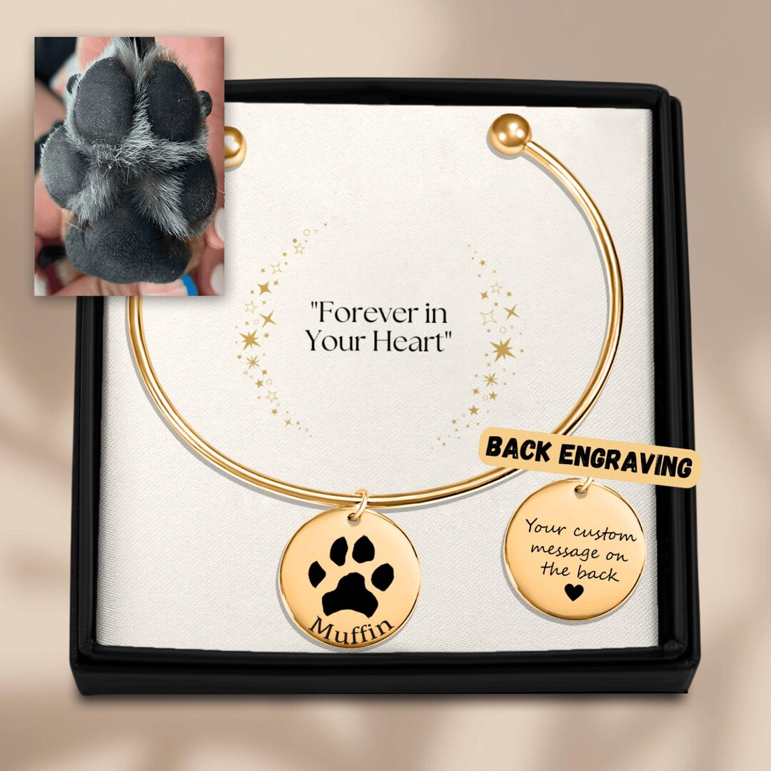 Custom Pet Memorial Paw Print Bracelet - Personalized Pet Loss Gift ...