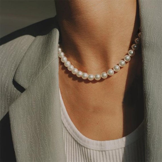 Ushiny Collana di perle boho bigiotteria bianca piccola