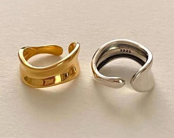 Goldring, grobstrick Ring, Siegelring, klobige Ringe, Paarring, Angst Ring, coole Ringe, 925 Sterling Silber Ring für sie, Geschenk für sie