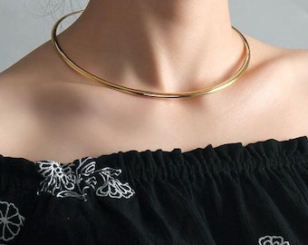 Collier esthétique, collier de jour, collier ras de cou minimaliste, collier de jour discret, collier de chaîne en or massif, collier ras de cou en or