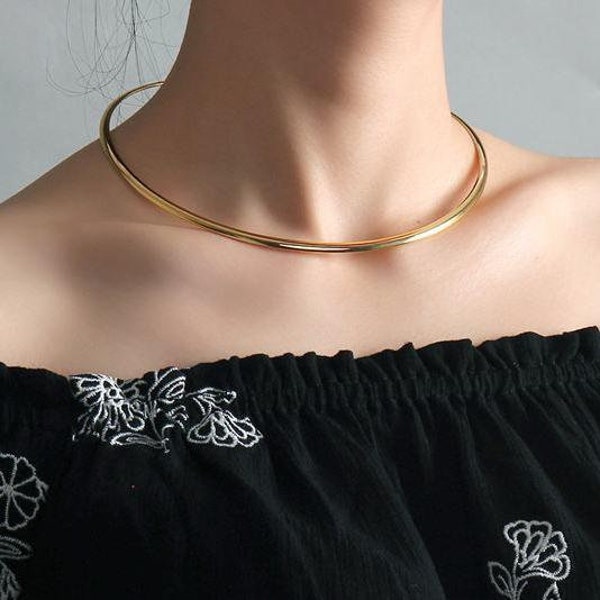 Aesthetic Necklace, Day Collar, Minimalist Choker Collar, Discreet Day Collar Choker, Solid Gold Chain Necklace, Gold Choker Necklace