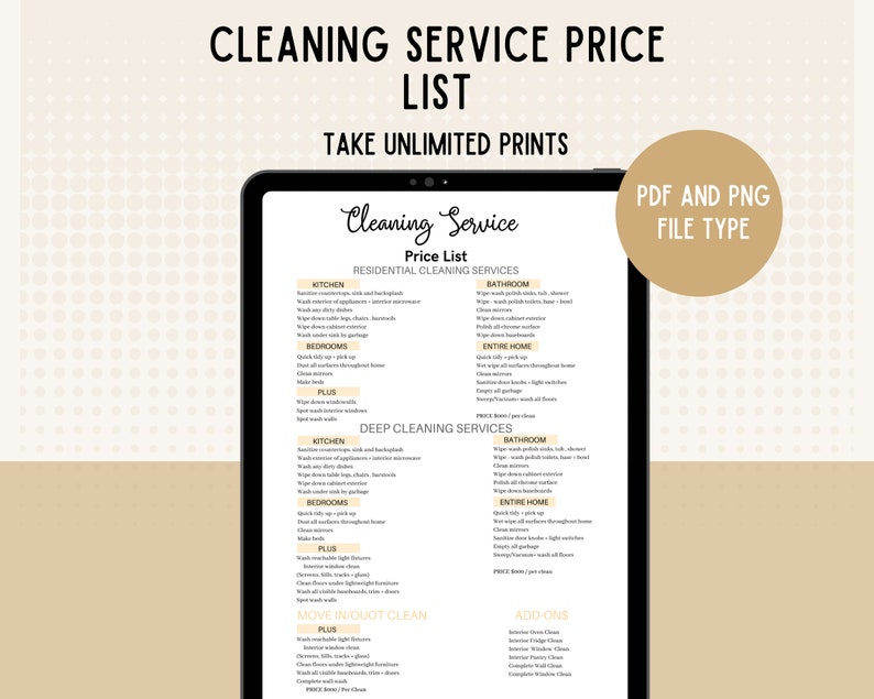 Editable Cleaning Service Price List Cleaning Agreement Etsy