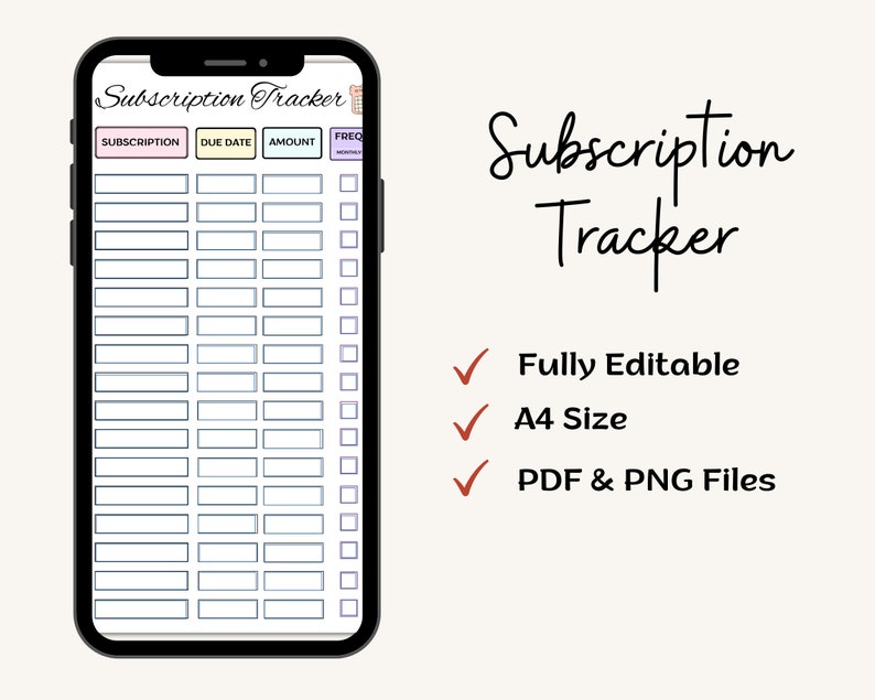 Editable Subscription Tracker Monthly Subscription Checklist Etsy