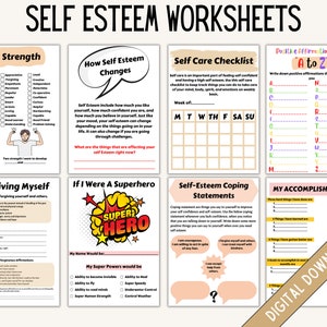 Self Esteem Workbook - Self Esteem Journal -  CBT Worksheets - Therapy Worksheets - DBT Workbook - Anxiety Workbook - Therapy Tools - PDF