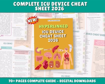 ICU Device Cheat Sheet Bundle, CVICU Nurse Notes, CCRN Study Guide, Hyperlinked 2026 (Pdf)