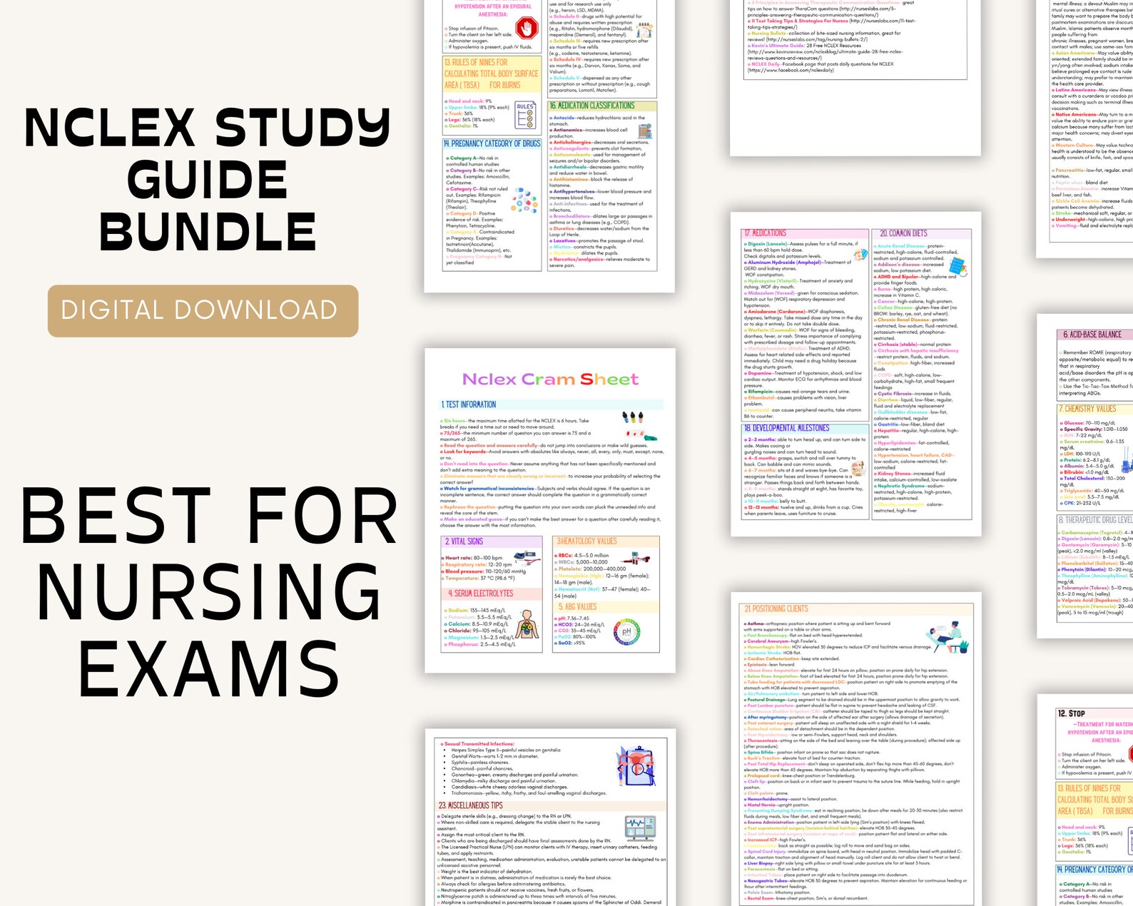 Best Selling Nclex Cram Sheet, Nclex Study Guide, Nursing Notes Nclex