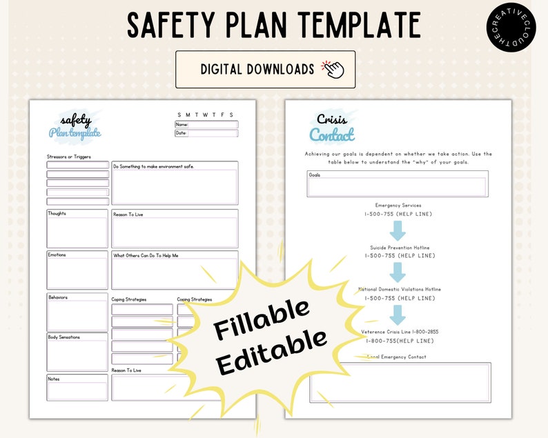 Crisis Safety Plan Safety Plan Template Therapist Tools Etsy