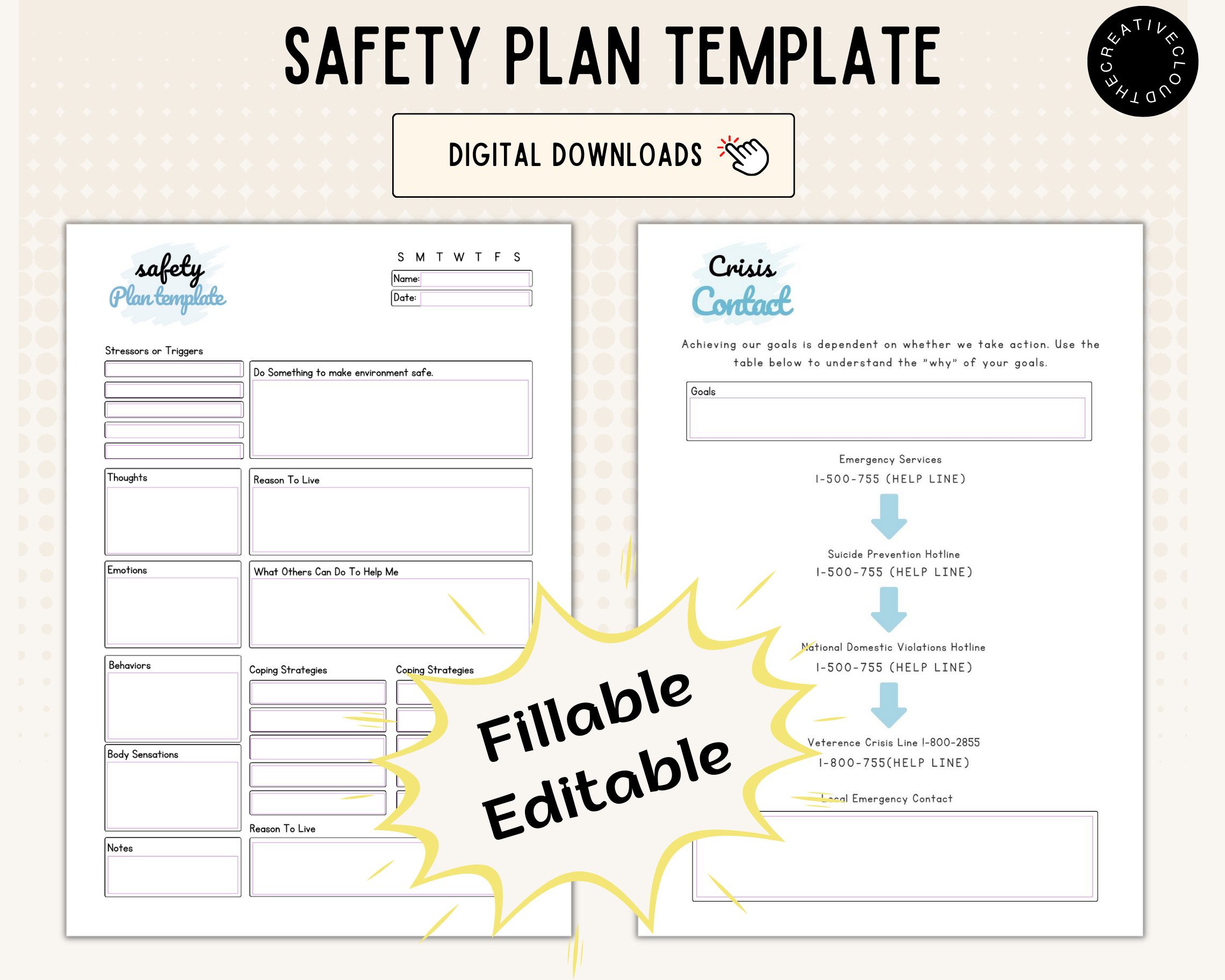 Crisis Safety Plan Template Fillable Printable Therapist Etsy crisis-safety-plan-template-fillable-printable-therapist-etsy
