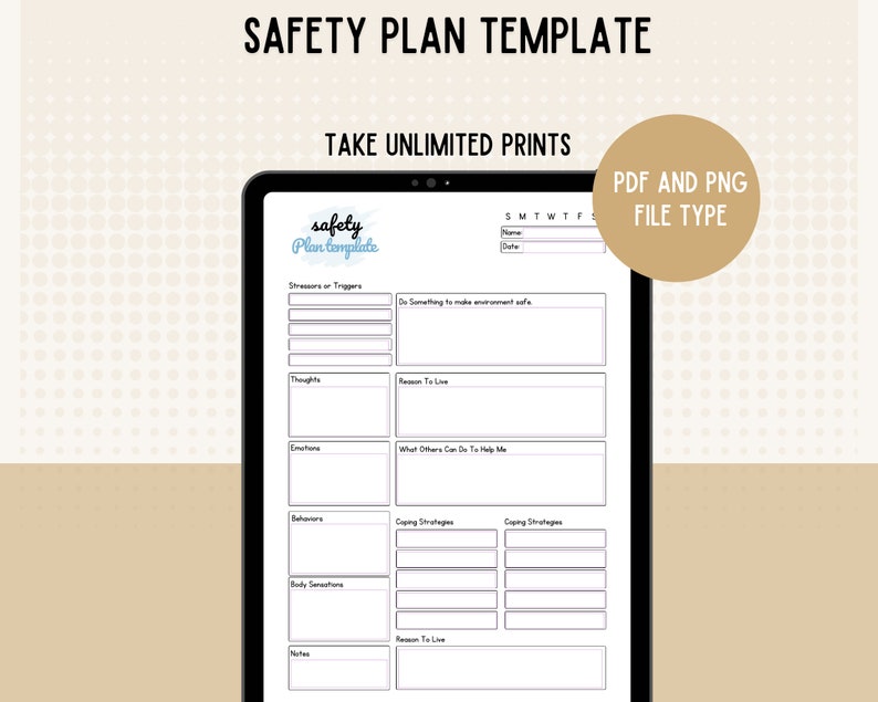 Crisis Safety Plan Template Fillable Printable Therapist Etsy