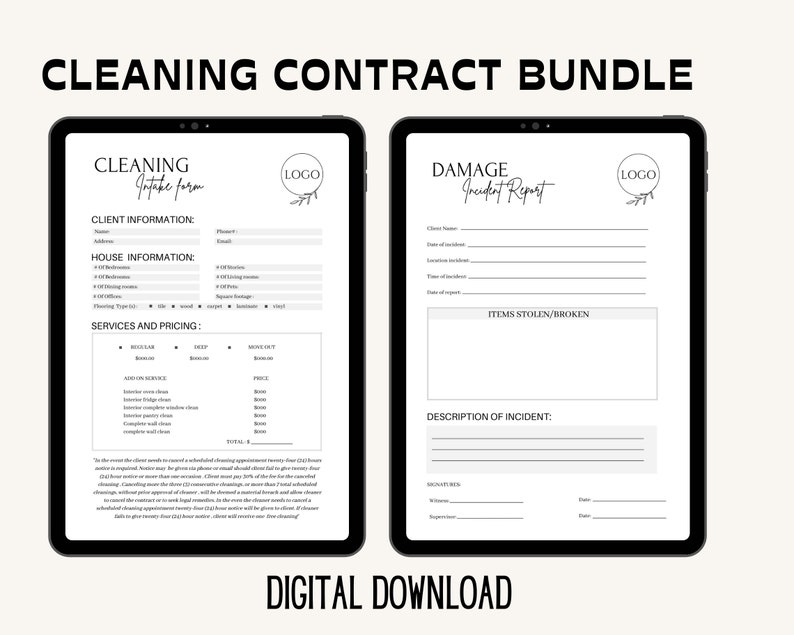 Editable Cleaning Contract Service Bundle Cleaning Agreement Etsy