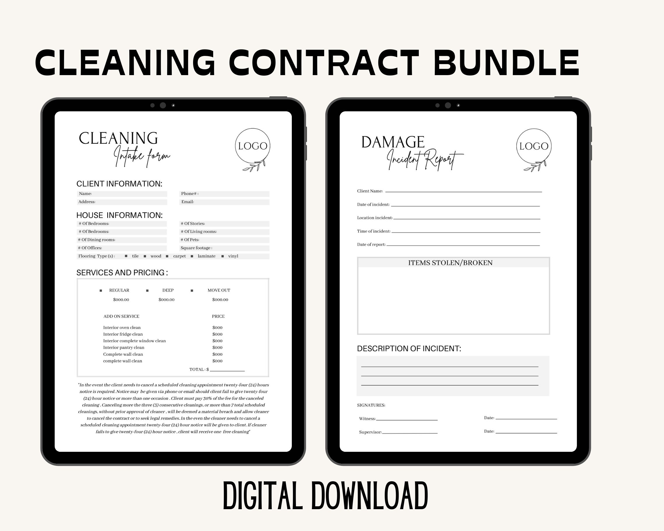 Editable Cleaning Contract Service Bundle Cleaning Agreement Etsy UK