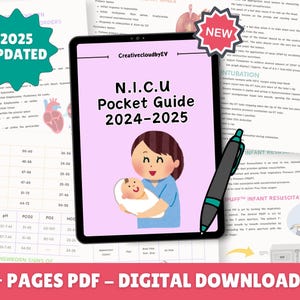 Guía de bolsillo de la UCIN (enfermera de la UCIN) Paquete de tarjetas de referencia para estudiantes de enfermería y enfermeras registradas / Guía de estudio de enfermería Pdg 18 páginas Guía completa