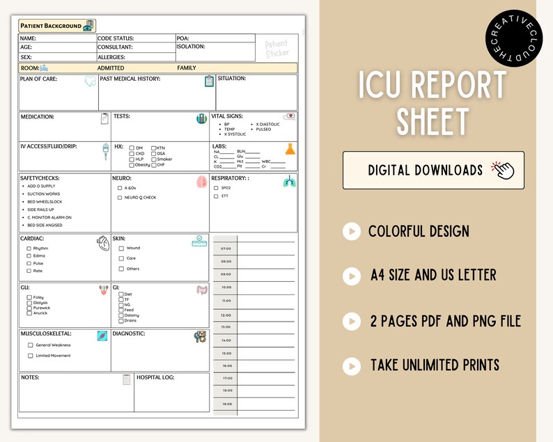 ICU Report Sheet ICU Nurse Report Sheet Nurse Report Sheet Etsy