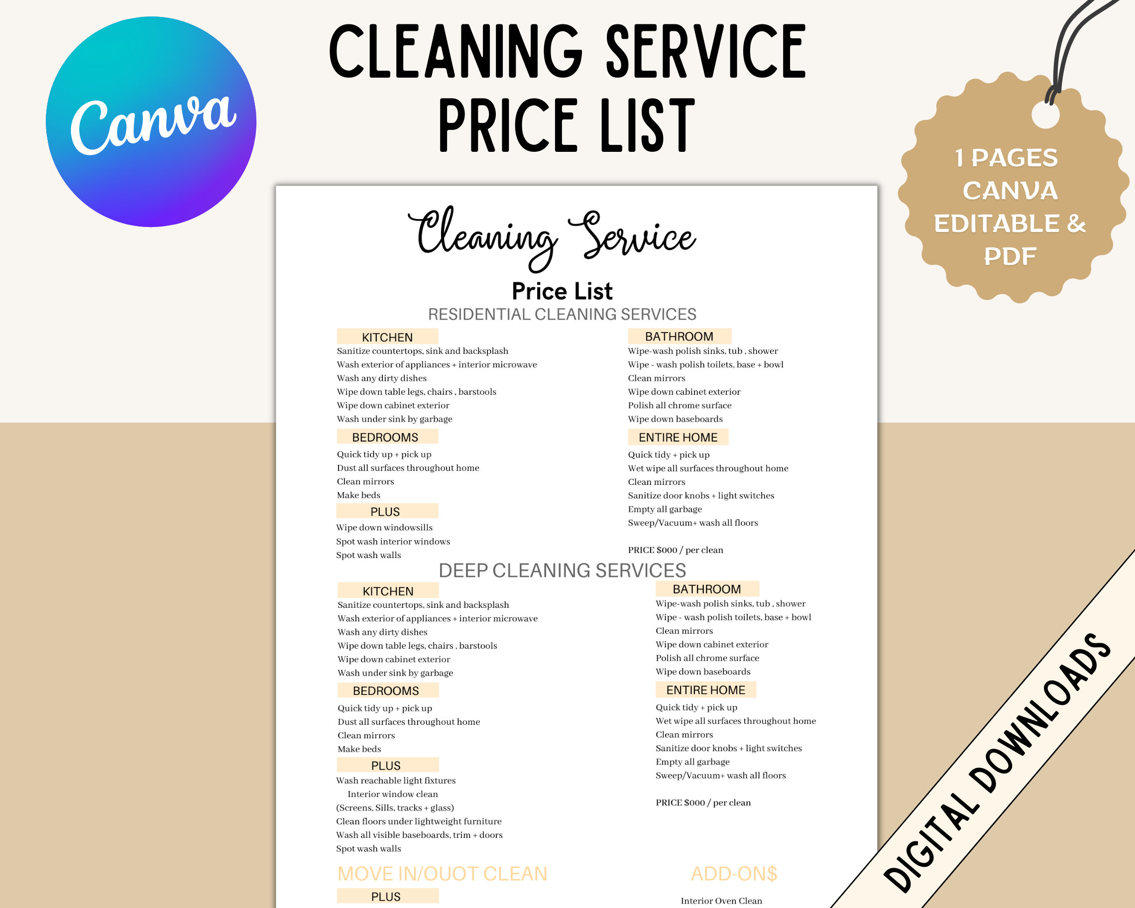 Editable Cleaning Service Price List Cleaning Agreement Etsy