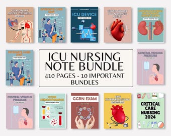 Pacchetto di appunti per infermieri di terapia intensiva (oltre 400 pagine), kit di base per la terapia intensiva / guida di studio per studenti di infermieristica / download digitale, 10 argomenti essenziali
