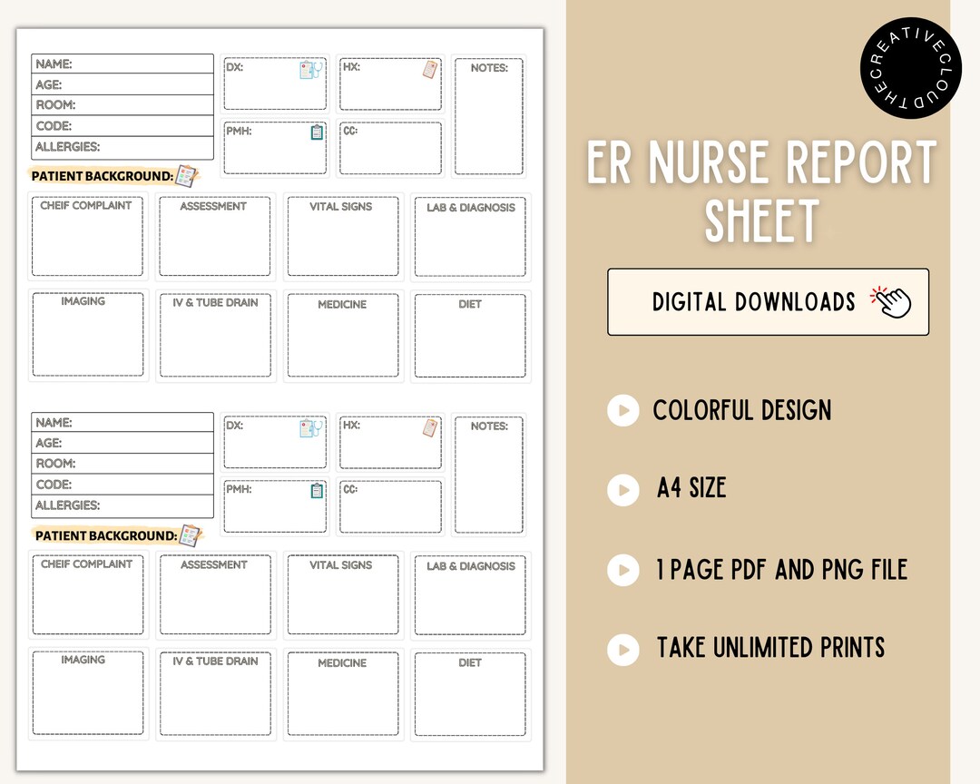 ER Nurse Report Sheet ER Nurse Report ER Report Sheet Er Etsy