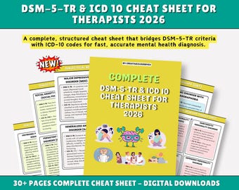 DSM-5-TR Cheat Sheet, ICD 10 Therapist Mental Health Guide (Digital Download)