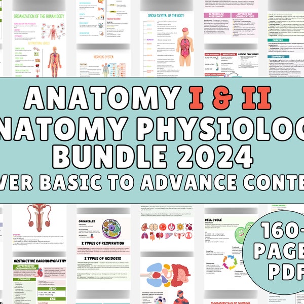 Complete Anatomy Physiology I & II 160+ Pages, Anatomy Study Guide, Anatomy Notes, Physiology Notes, Nursing Study Guide, Nursing Bundle