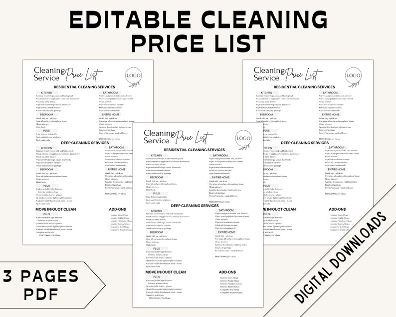 Editable Cleaning Service Price List Cleaning Agreement Cleaning