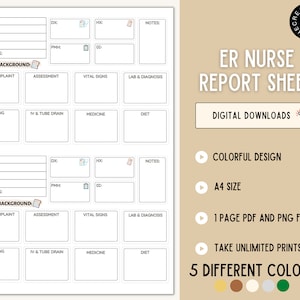 ER Nurse Report Sheet: Patient Organizer (PDF & PNG)