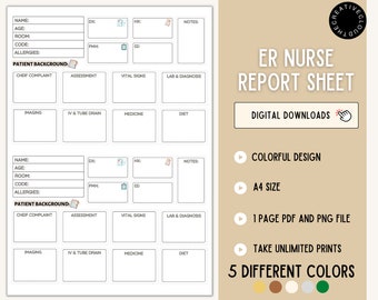 ER Nurse Report Sheet: Patient Organizer (PDF Downloads)