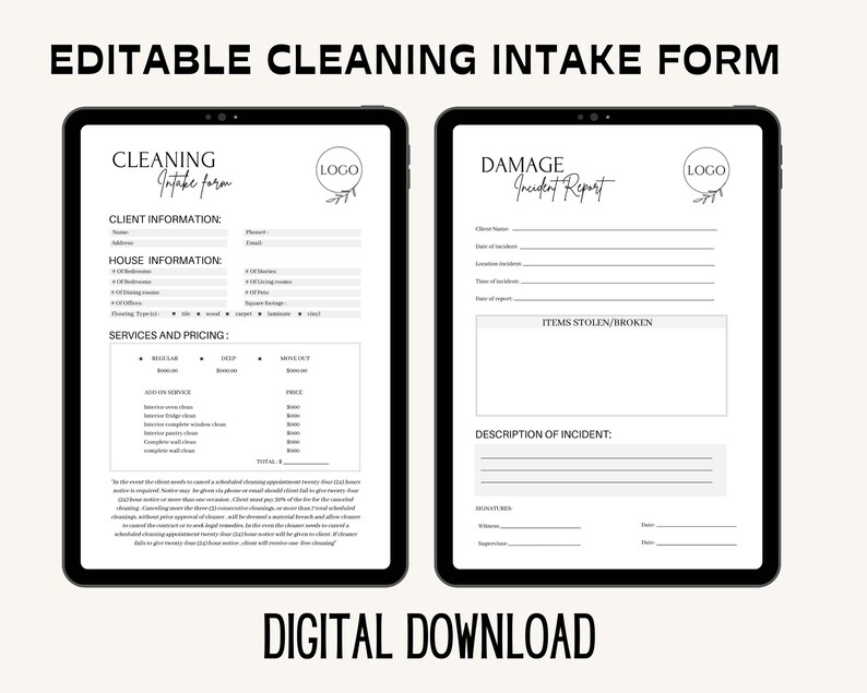 Editable Cleaning Intake Form Cleaning Service Contract Residential Cleaning Cleaning Business