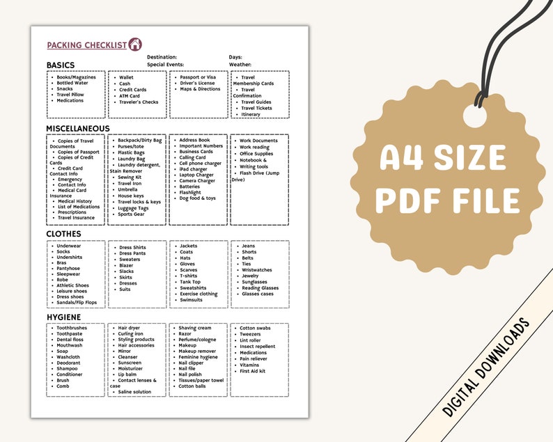 Packing Checklist Fillable Editable - Packing List - Packing Template ...