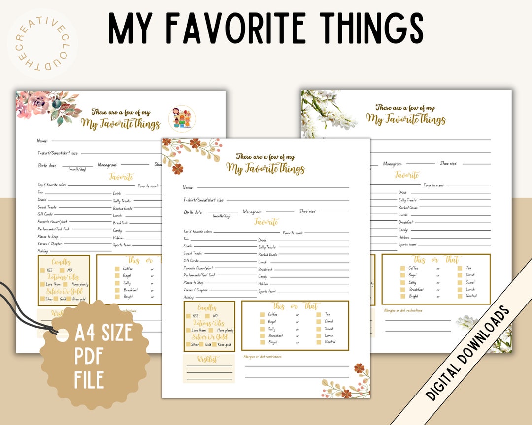 My Favorite Things Floral Detailed Questionnaire Favorite Etsy