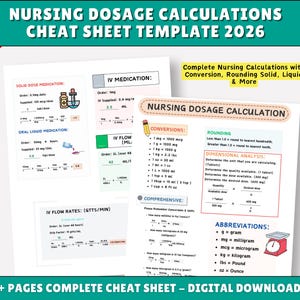 Nursing Dosage Calculations Cheat Sheet: Med Math Conversions (PDF & PNG)