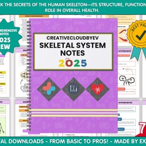 Skeletal System Notes 2025 Edition, 80+ Pages, Intro to Skeletal System, Skeleton Anatomy, Major Bones Diagrams & Notes, Cheat Sheet