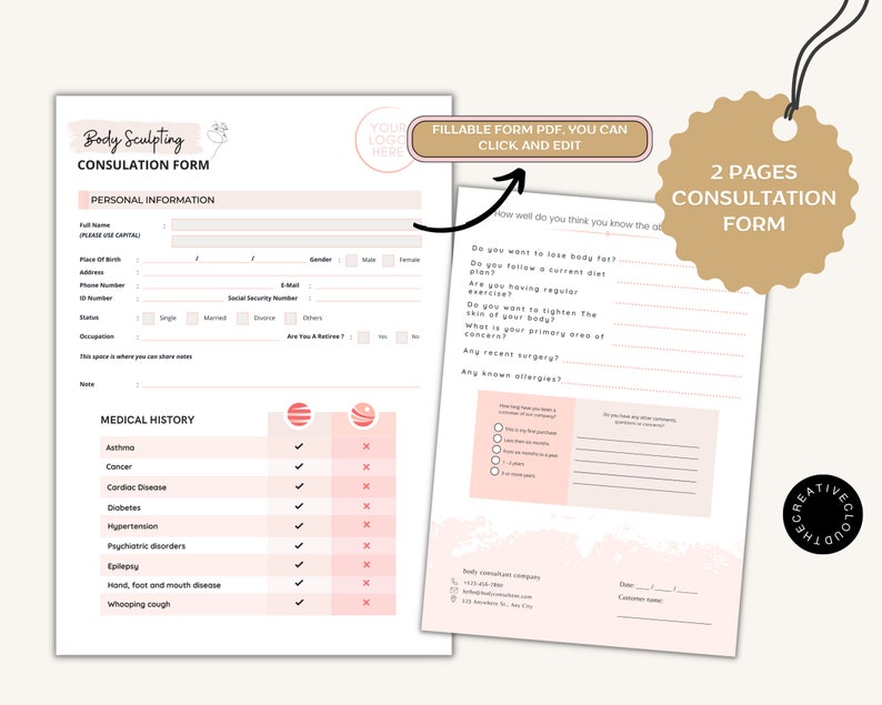 Body Sculpting Client Intake Forms Body Contouring Form Etsy