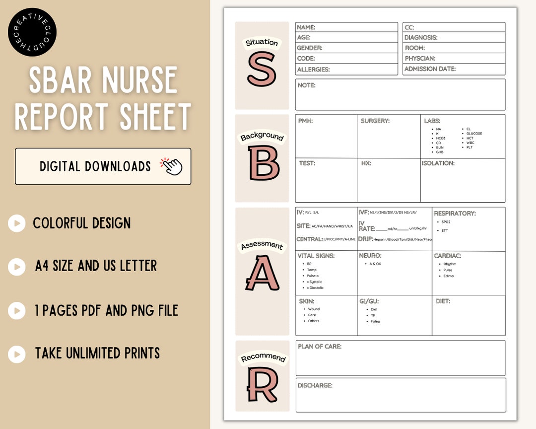 SBAR Nurse Report SBAR Nursing Nurse Report Sheet Nurse Etsy