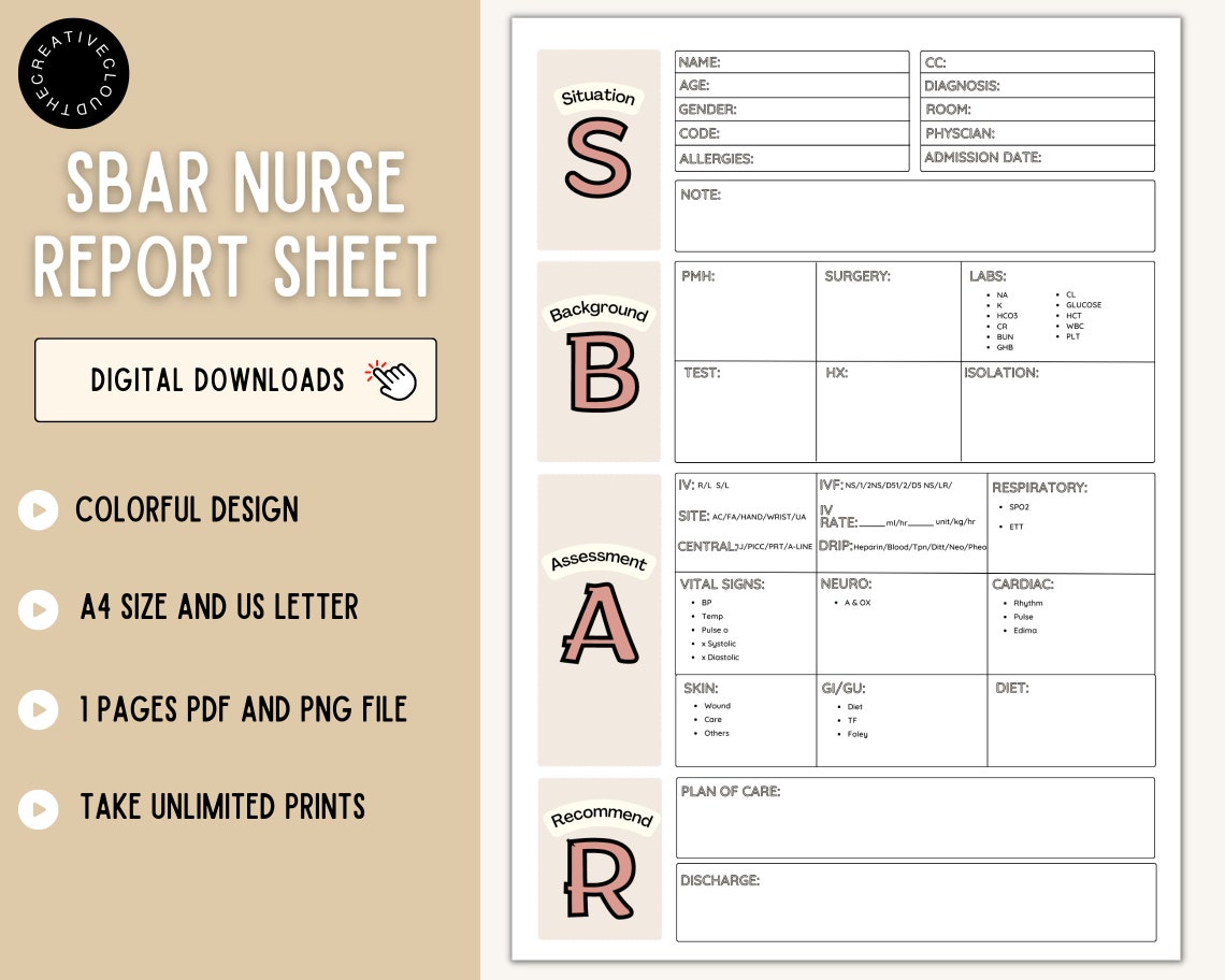 SBAR Nurse Report SBAR Nursing Nurse Report Sheet Nurse - Etsy