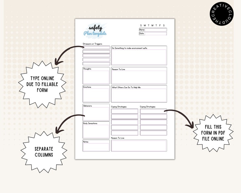 Crisis Safety Plan Safety Plan Template Therapist Tools Etsy