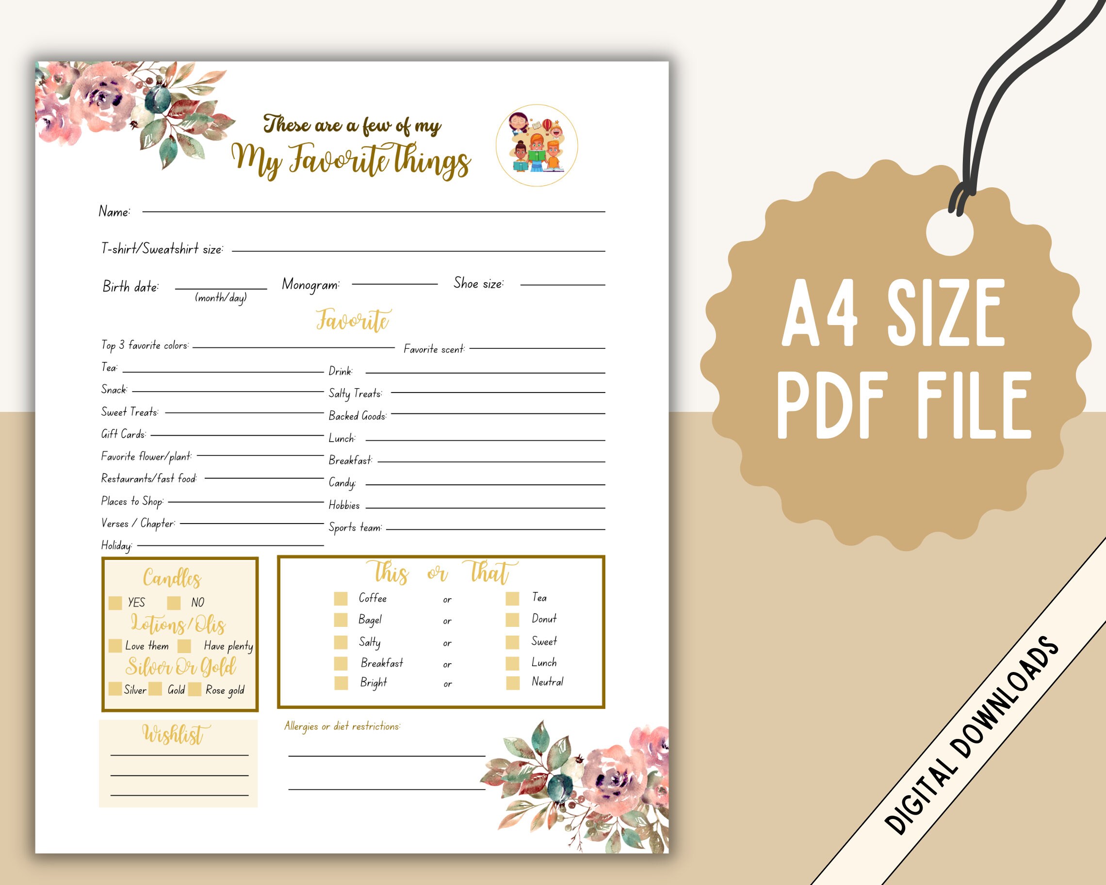 My Favorite Things Floral Detailed Questionnaire Favorite Etsy
