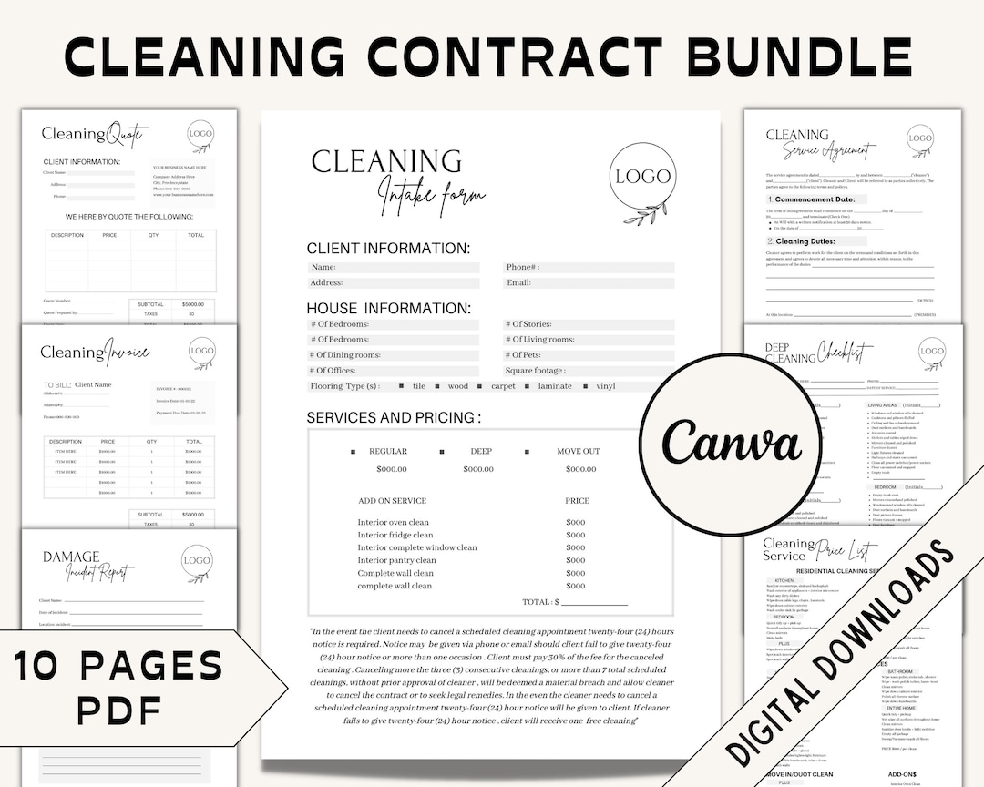 Editable Cleaning Contract Service Bundle - Cleaning Agreement ...