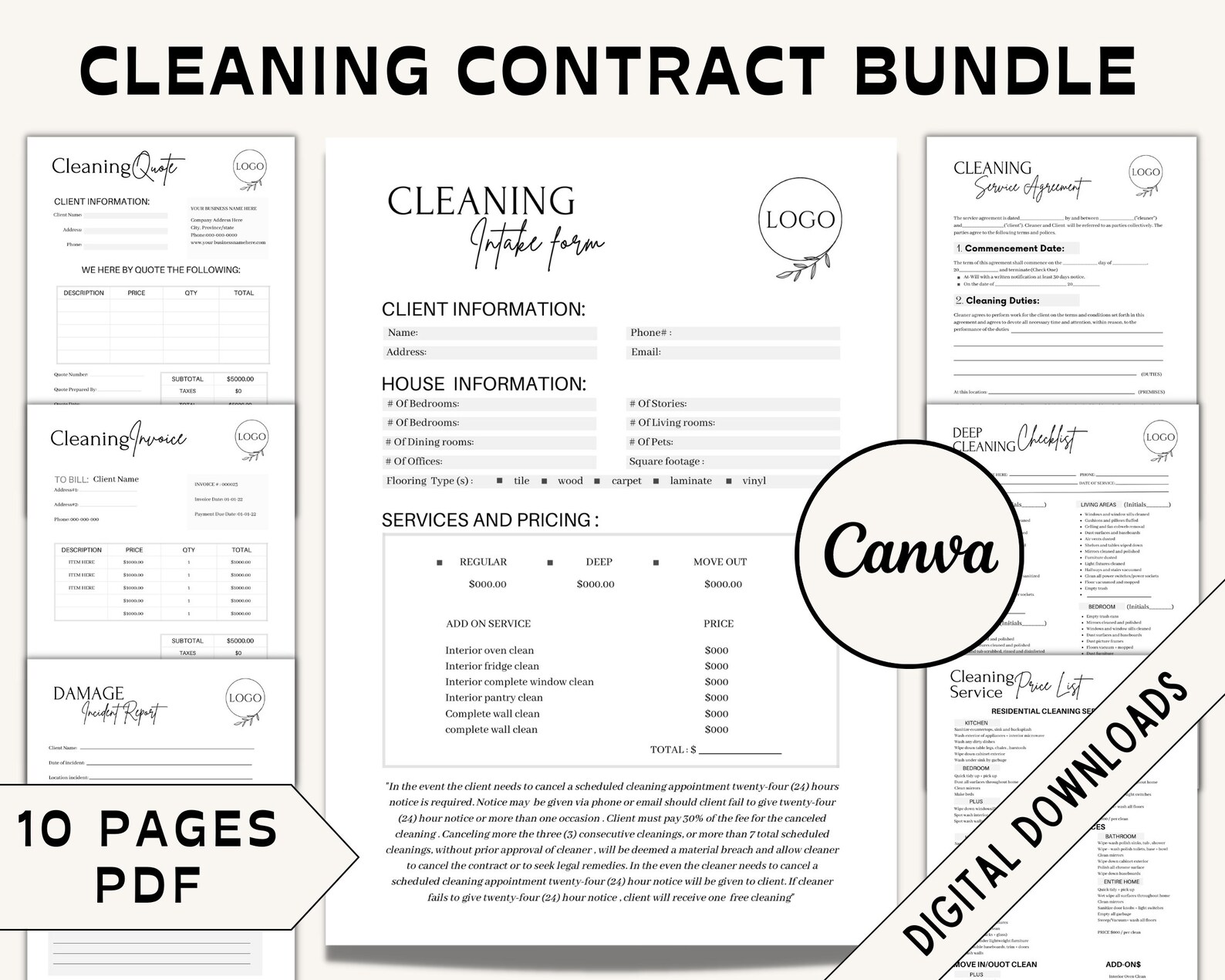 Editable Cleaning Contract Service Bundle Cleaning Agreement Etsy