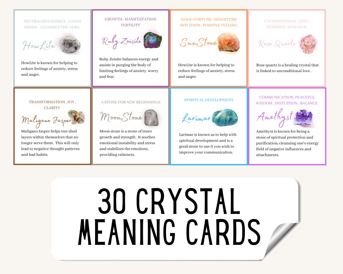 Crystal Meaning Cards Gemstone Cards Crystal Cheat Sheet Crystal Meanings Crystal Printables