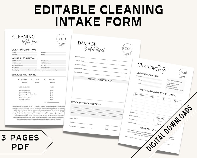 Editable Cleaning Intake Form Cleaning Service Contract Residential