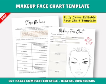 Editable Makeup Face Chart Template: Artist Form (PDF & PNG)