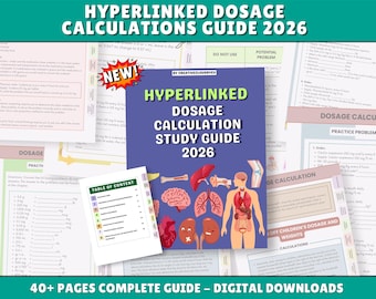 Dosage Calculation Study Guide, Nursing School Notes, Upgraded Hyperlinked 2026 (PDF)