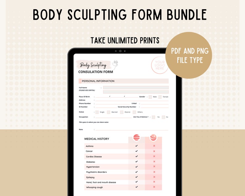 Body Sculpting Client Intake Forms Body Contouring Form Etsy