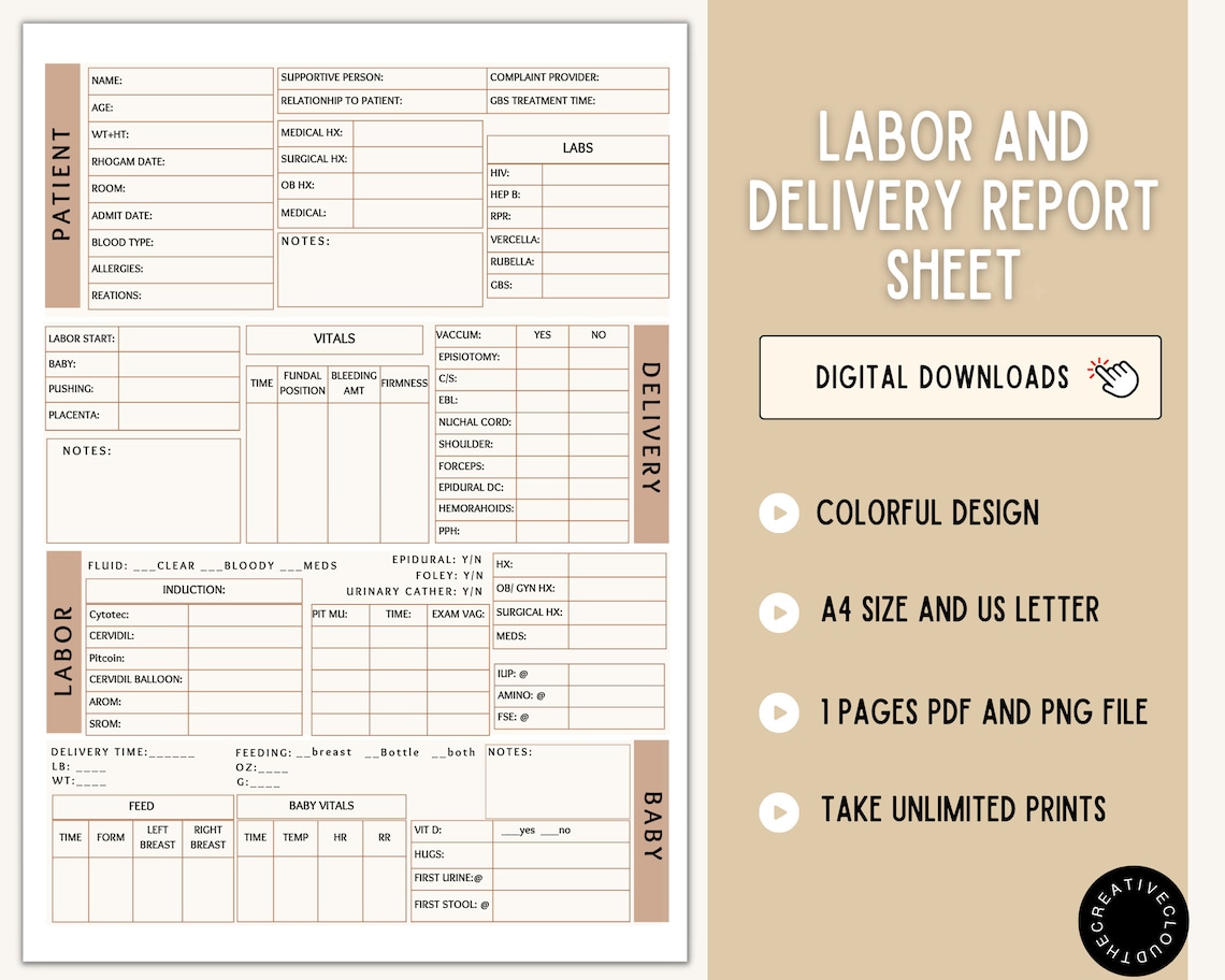 Labor and Delivery Report Sheet Labor Report Sheet Labor - Etsy