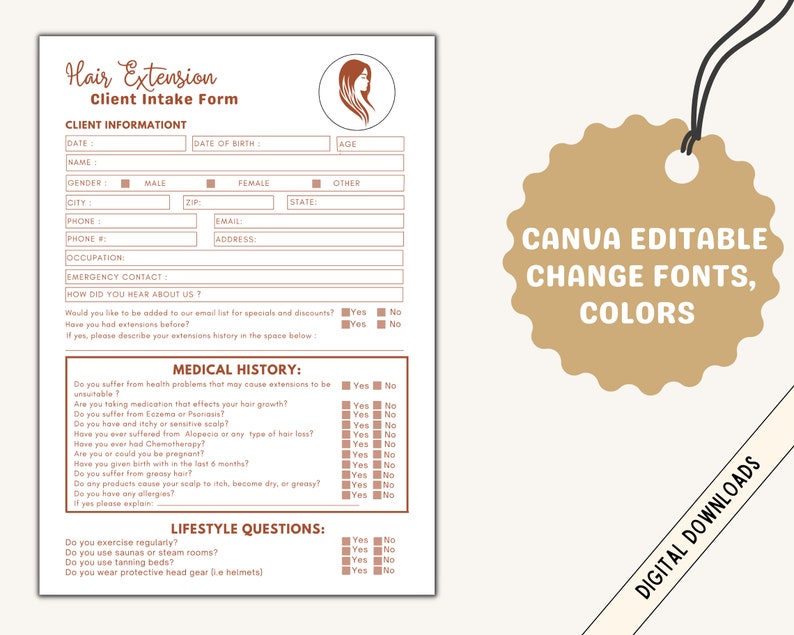Hair Extension Consultation Form Esthetician Business Hair Etsy