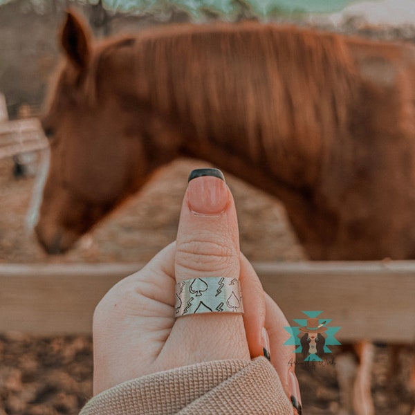 Spades & Lightning Bolts Western Stamped Ring